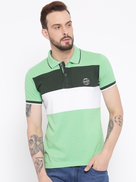 

Duke Men Green & White Colourblocked Polo Collar T-shirt