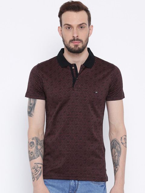 

Duke Men Black & Brown Printed Polo Collar T-shirt