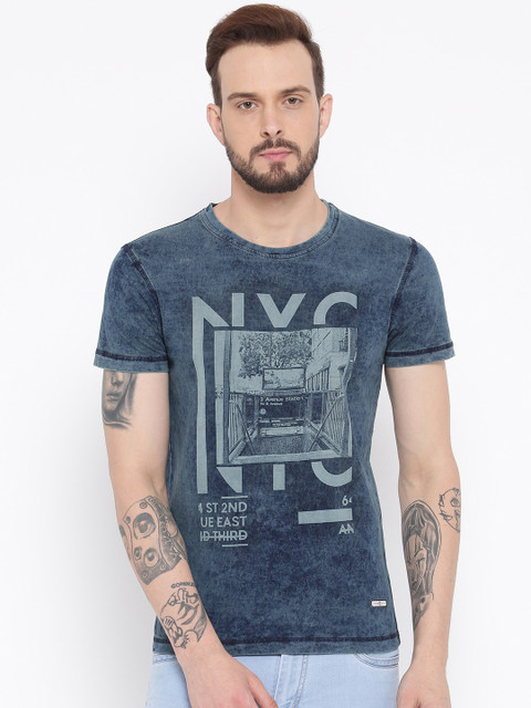 

Duke Men Blue Printed Round Neck T-shirt