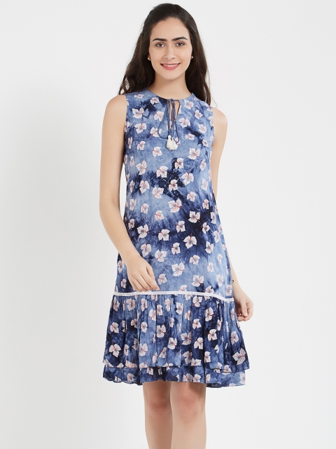 

Soie Women Blue Printed Sheath Dress