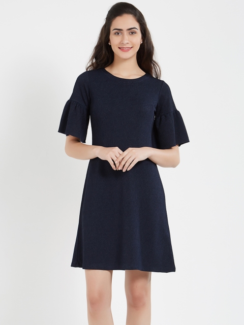 

Soie Women Navy Blue Self Design Sheath Dress