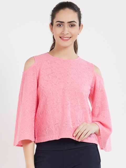 

Soie Women Pink Self Design Lace Top