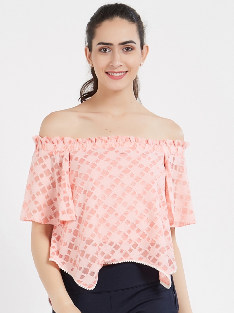 

Soie Women Pink Self Design Bardot Top