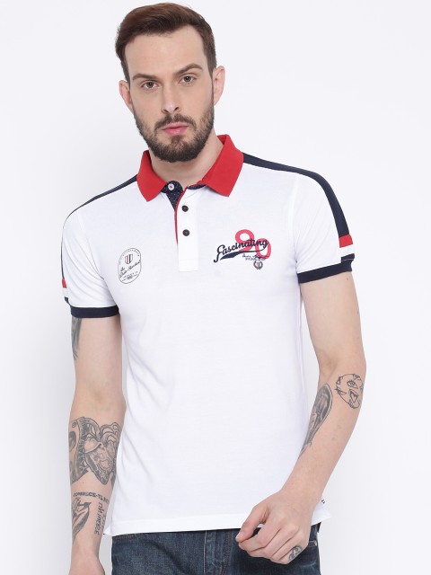 

Duke Men White Printed Polo Collar T-shirt