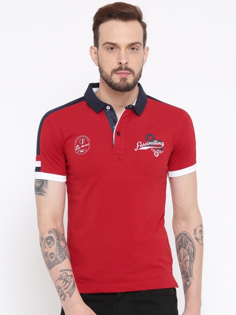 

Duke Men Red Printed Polo Collar T-shirt
