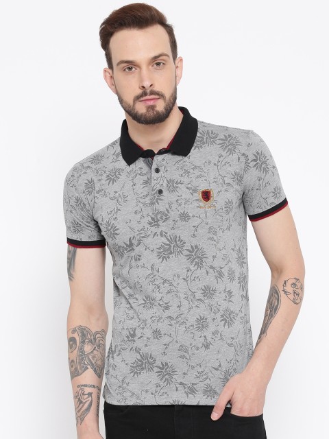 

Duke Men Grey Printed Polo Collar T-shirt