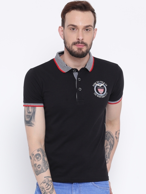 

Duke Men Black Solid Polo Collar T-shirt