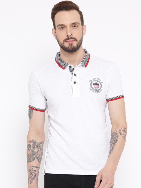 

Duke Men White Printed Polo Collar T-shirt