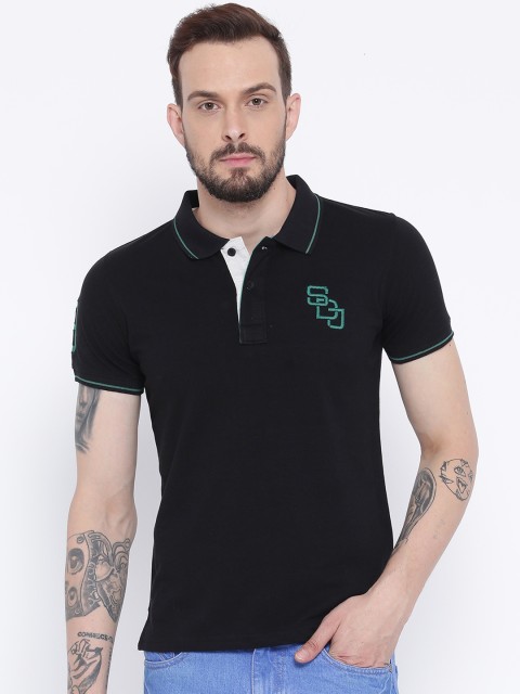 

Duke Men Black Solid Polo Collar T-shirt