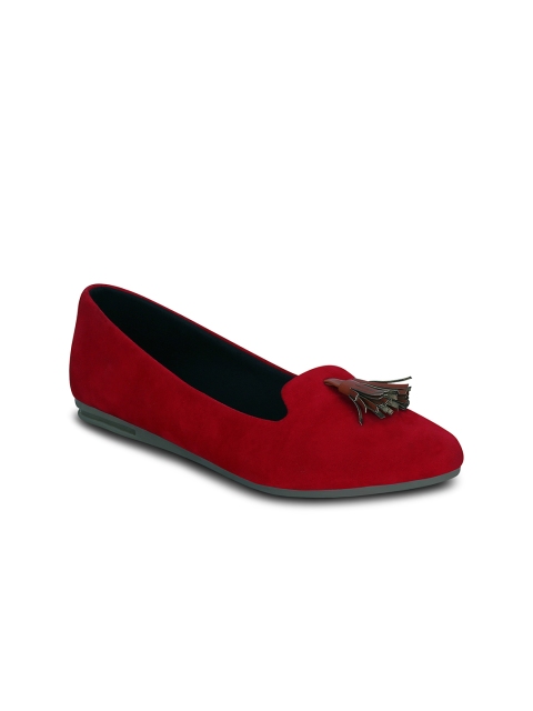 

Get Glamr Women Red Solid Synthetic Suede Ballerinas