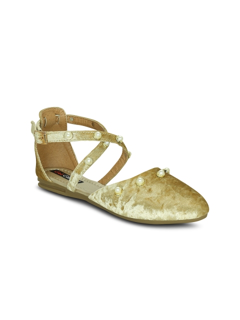 

Get Glamr Women Gold-Toned Solid Synthetic Suede Ballerinas