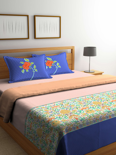 

Portico New York Black & Green Floral Printed Design Bedding Set, Blue