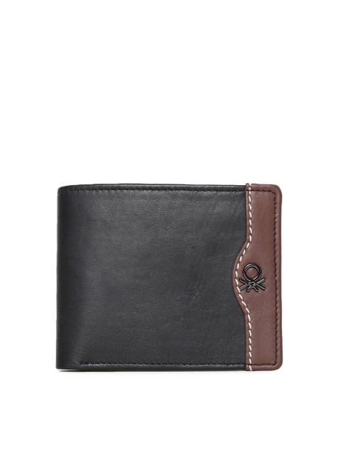 

United Colors of Benetton Men Black & Brown Colourblocked Two Fold Wallet