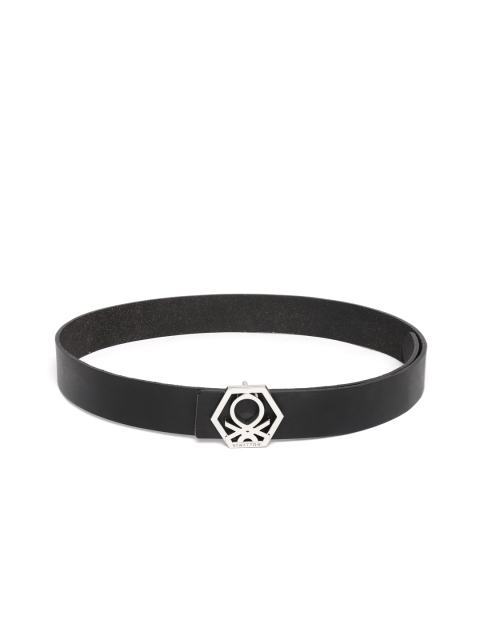 

United Colors of Benetton Men Black Leather Solid Belt