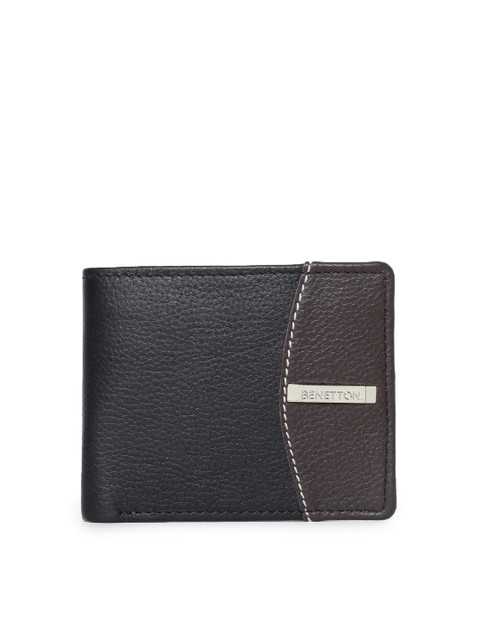 

United Colors of Benetton Men Black & Brown Colourblocked Two Fold Wallet