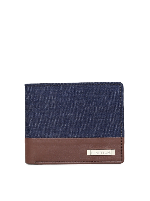 

United Colors of Benetton Men Navy Blue & Brown Colourblocked Two Fold Wallet