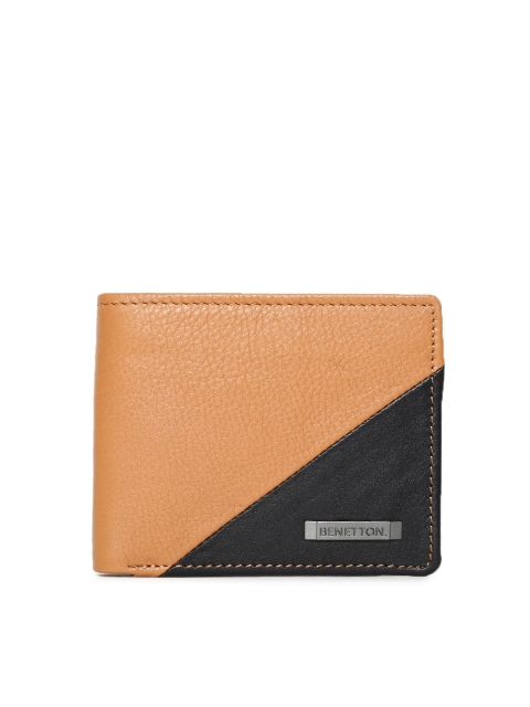 

United Colors of Benetton Men Brown & Black Colourblocked Leather Two Fold Wallet