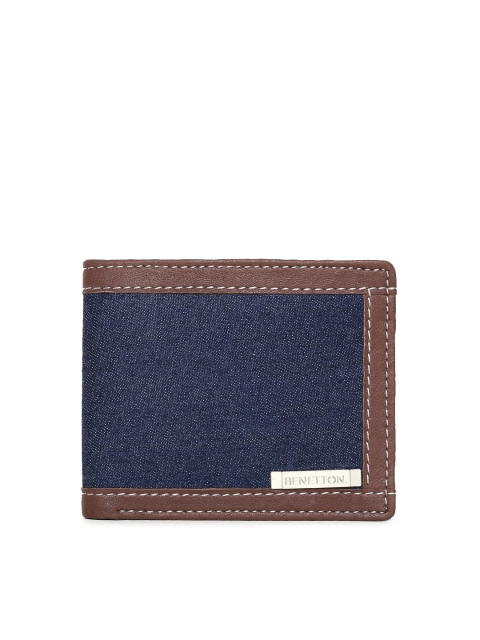 

United Colors of Benetton Men Navy Blue & Brown Colourblocked Two Fold Wallet