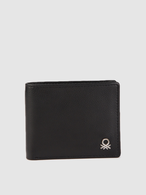 

United Colors of Benetton Men Black Solid Leather Two Fold Wallet