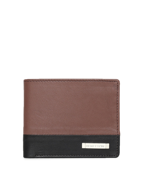 

United Colors of Benetton Men Brown & Black Colourblocked Leather Two Fold Wallet