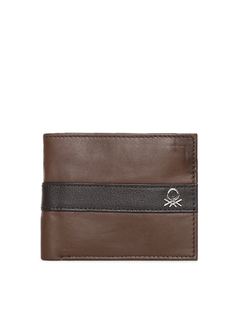 

United Colors of Benetton Men Brown & Black Colourblocked Leather Two Fold Wallet