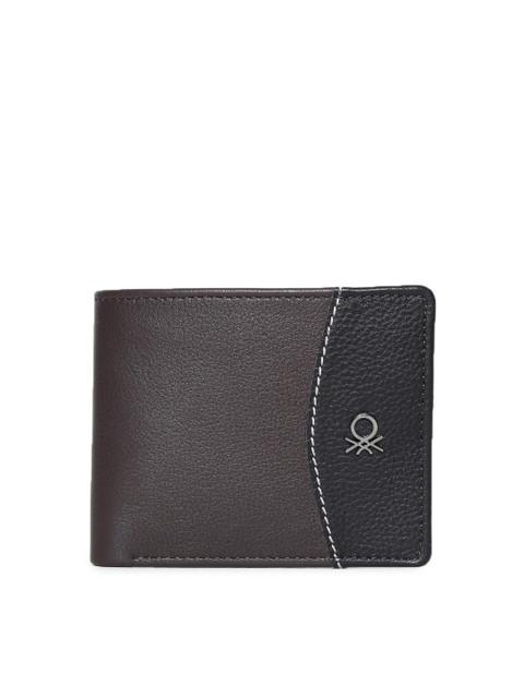 

United Colors of Benetton Men Brown & Black Colourblocked Two Fold Wallet