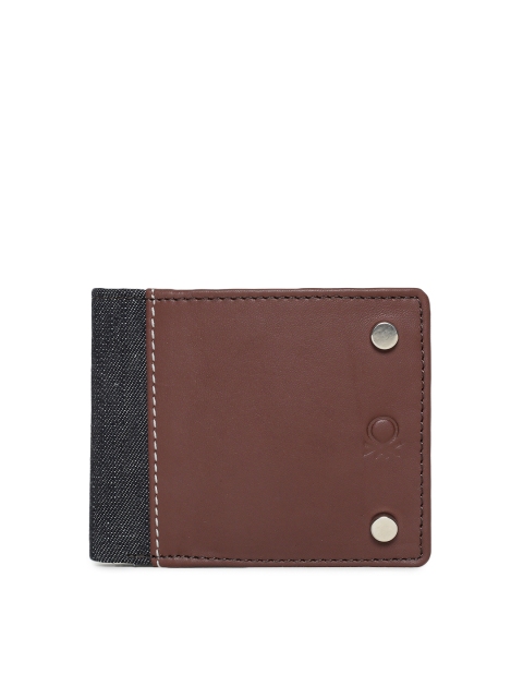

United Colors of Benetton Men Brown & Black Solid Two Fold Wallet