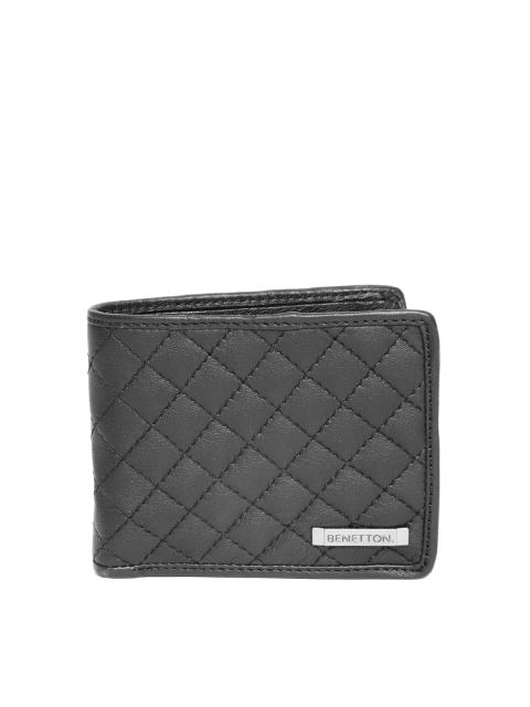 

United Colors of Benetton Men Black Quilted Leather Two Fold Wallet