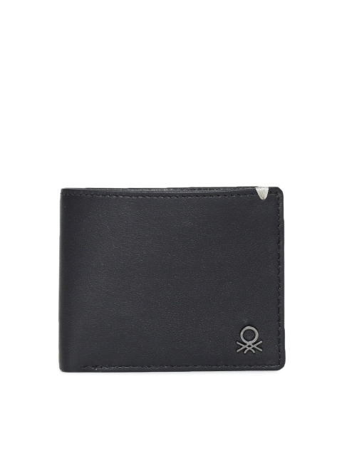 United Colors of Benetton Men Black Solid Two Fold Wallet