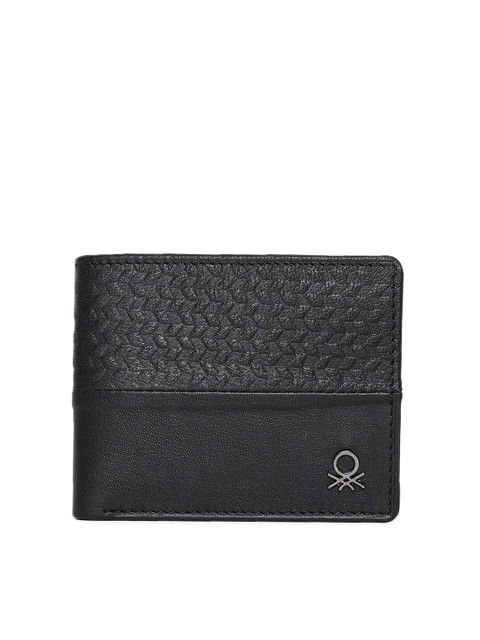 

United Colors of Benetton Men Black Textured Two Fold Wallet