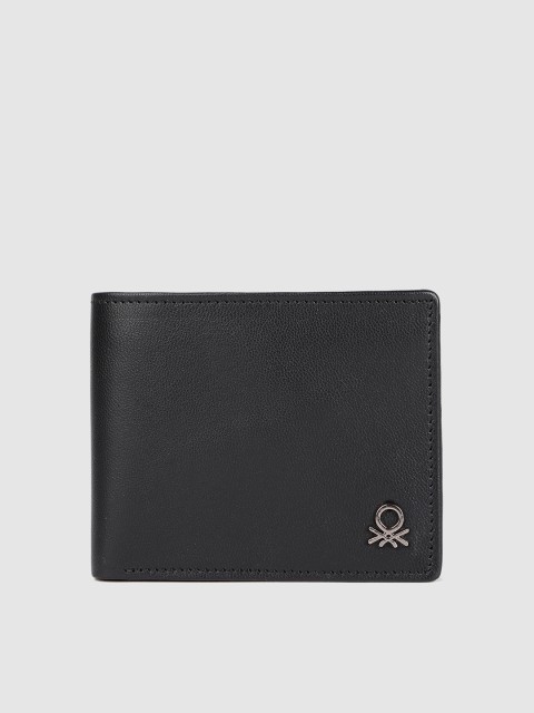 

United Colors of Benetton Men Black Textured Leather Two Fold Wallet