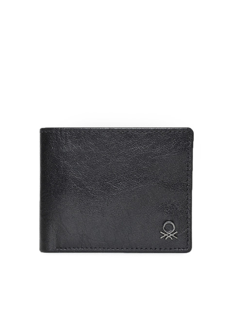 

United Colors of Benetton Men Black Solid Leather Two Fold Wallet