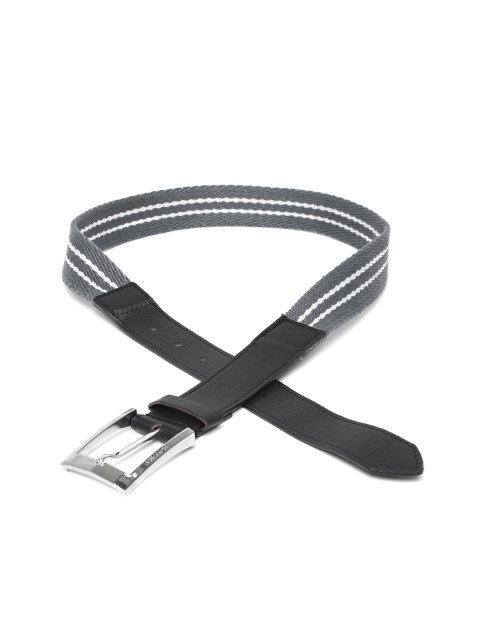 

United Colors of Benetton Men Grey & White Striped Belt