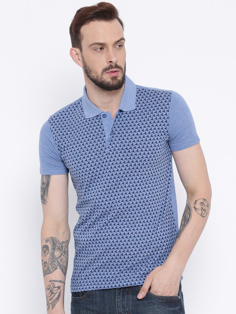 

Duke Men Blue Printed Polo Collar T-shirt