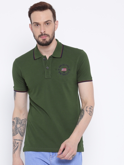 

Duke Men Green Solid Polo Collar T-shirt