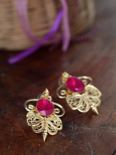 

DIVA WALK Gold-Toned & Pink Contemporary Handcrafted Drop Earrings