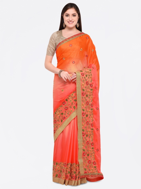 

Triveni Women Orange Embroidered Poly Georgette Saree