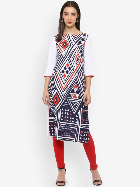 

Vaamsi Women White & Grey Printed Straight Kurta