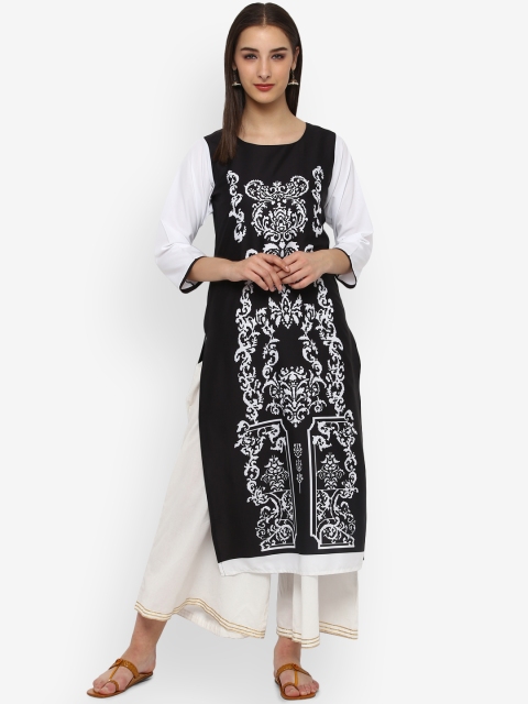 

Vaamsi Women Black & White Printed Straight Kurta