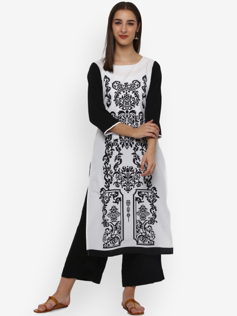 

Vaamsi Women White & Black Printed Straight Kurta