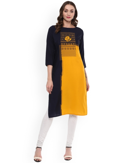 

Vaamsi Women Black & Yellow Printed Straight Kurta