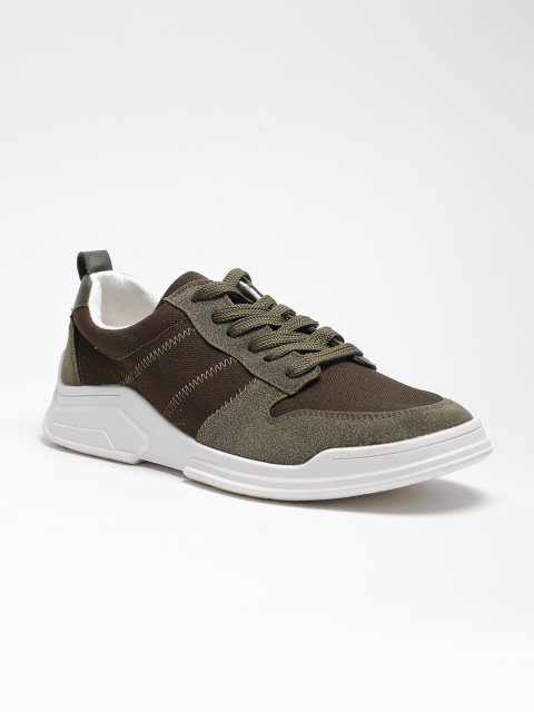 

LOCOMOTIVE Men Green & Brown Colourblocked Sneakers