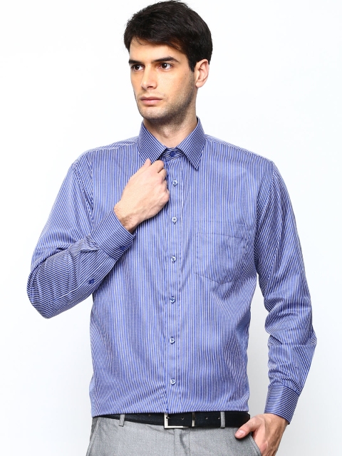 

Hancock Men Blue Regular Fit Striped Formal Shirt