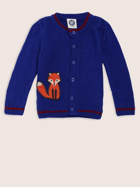 

YK Infant Boys Blue Self Design Applique Front-Open Sweater