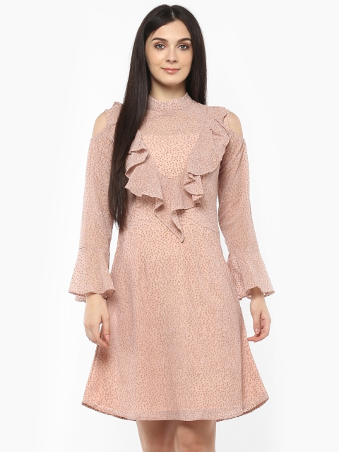 

WoowZerz Women Peach-Coloured Embellished Fit and Flare Dress