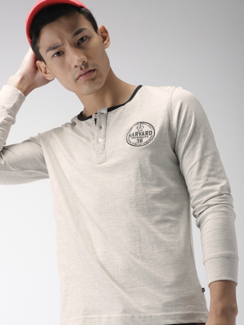 

Harvard Men Grey Melange Solid Henley Neck T-shirt