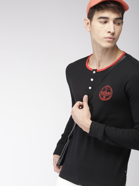 

Harvard Men Black Solid Henley Neck T-shirt