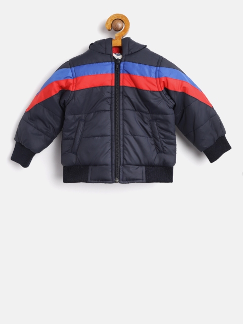 

YK Boys Navy Blue & Red Striped Hooded Bomber Jacket