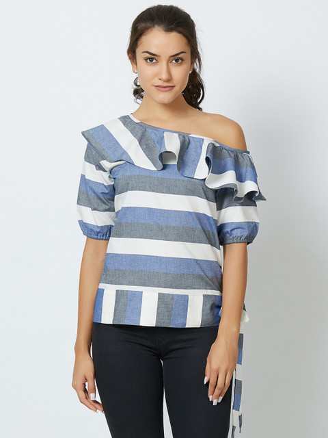 

MISH Women Grey Striped Top