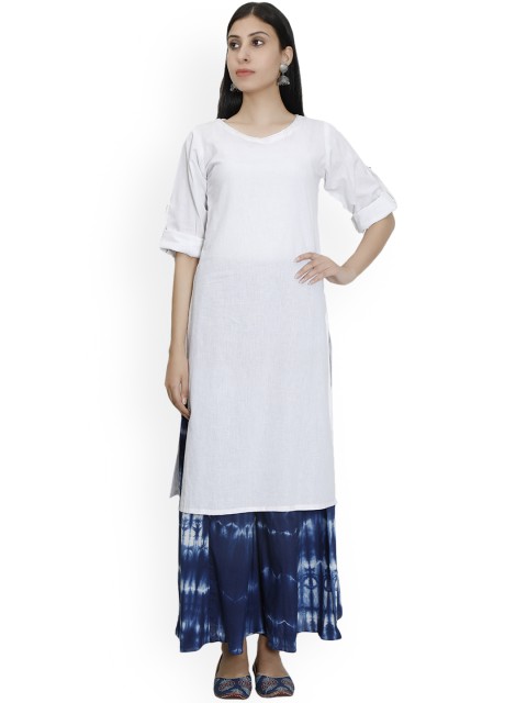 

TJORI Women White Solid Straight Kurta